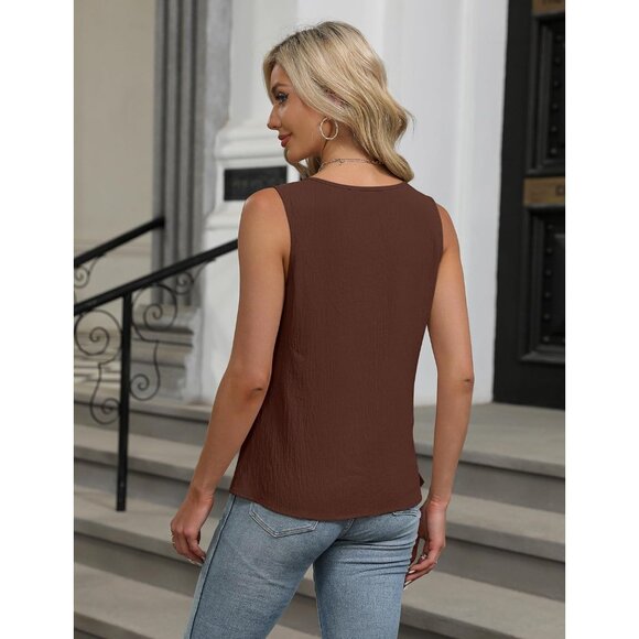 Blooming Jelly Womens Brown Sleeveless Basic Loose Casual Summer Tank Top - Picture 3 of 6